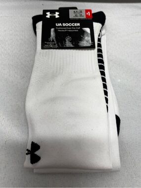 UNDER ARMOUR UA Soccer Performance Over The Calf Socks Sz L 8.5-13M/10-14W White